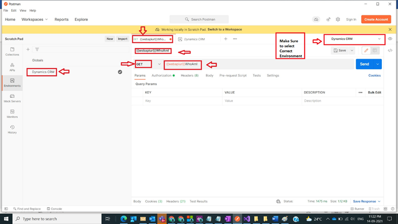 Connect Dynamics CRM with Postman Tool Environment